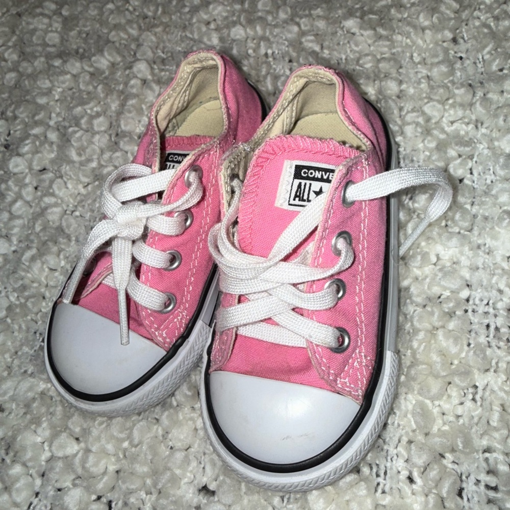 Converse Pink and White Canvas Sneakers with Rubber Toe Caps